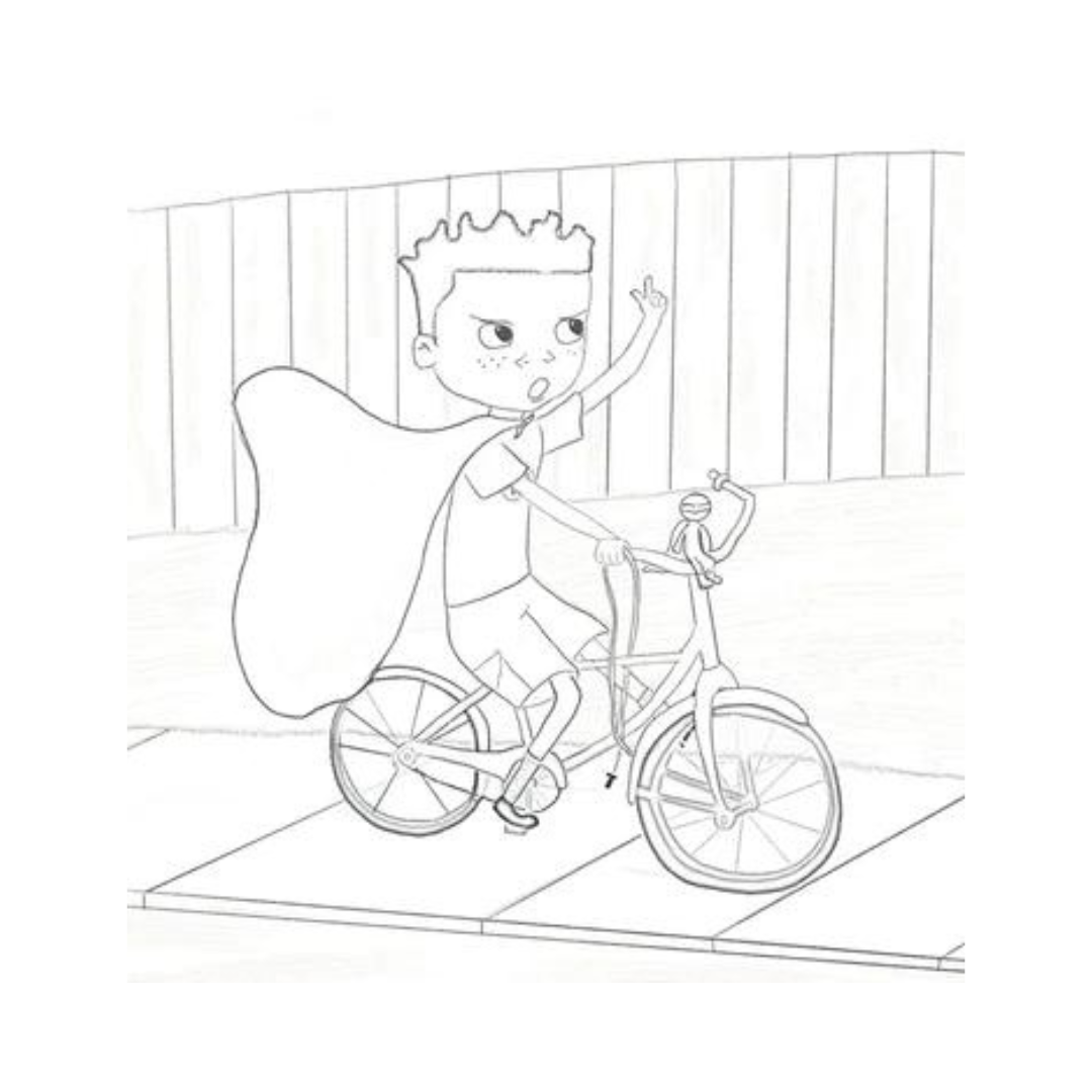 Superheroes Here and There Coloring Page_Bike