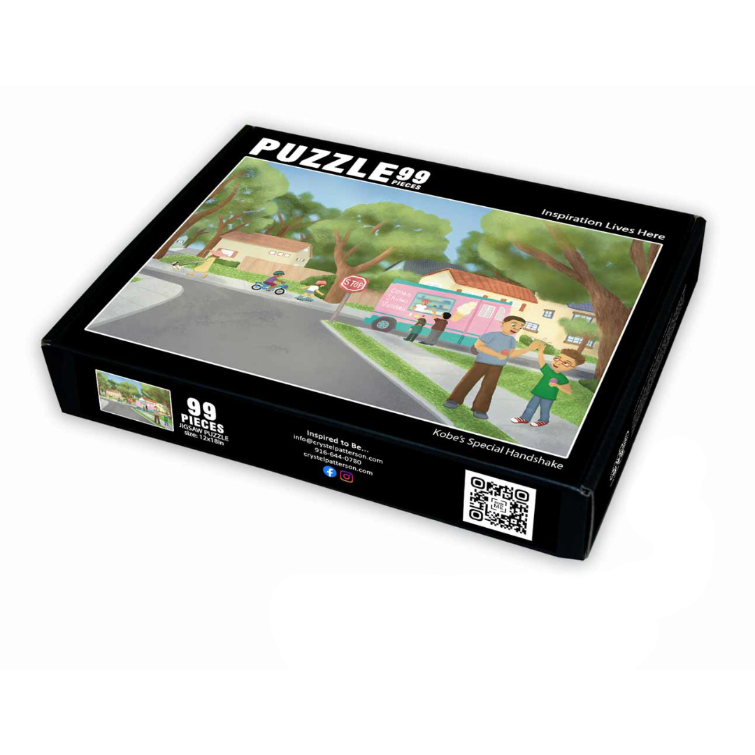 Full-page puzzle image featuring a detailed illustration from Kobe's Special Handshake by Crystel Patterson.