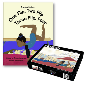 Bundle image featuring the 'One Flip, Two Flip, Three Flip, Four' book cover and its full-page interactive puzzle from Crystel Patterson.