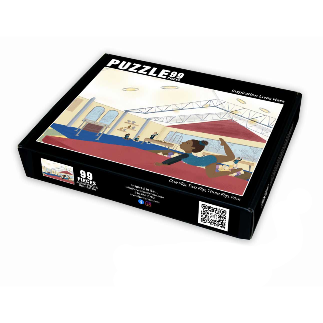 Image featuring an illustration from One Flip, Two Flip, Three Flip, Four by Crystel Patterson, showcasing a child doing gymnastics.