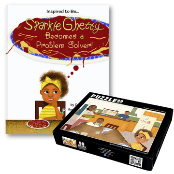 Bundle image showcasing the 'Sparkle Ghetty Becomes a Problem Solver!' book cover and its interactive puzzle from Crystel Patterson.