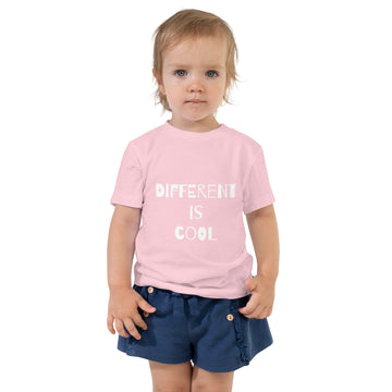 Pink toddler t-shirt with the text "Different is Cool"