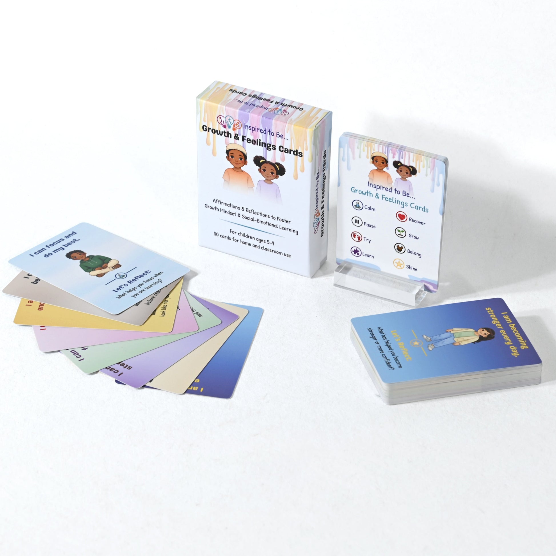Affirmation cards with box displayed on a white background