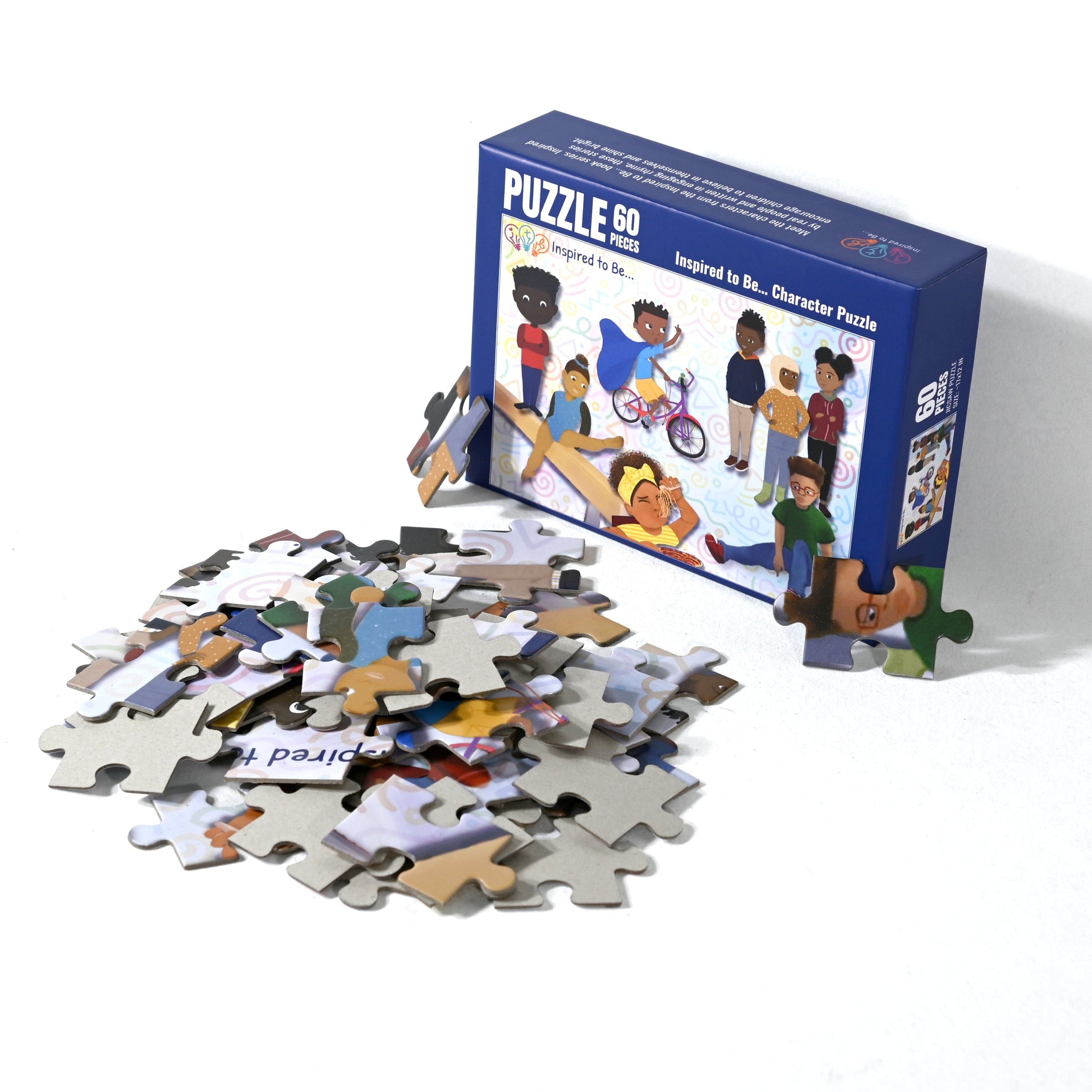 Puzzle box with puzzle pieces on a white background