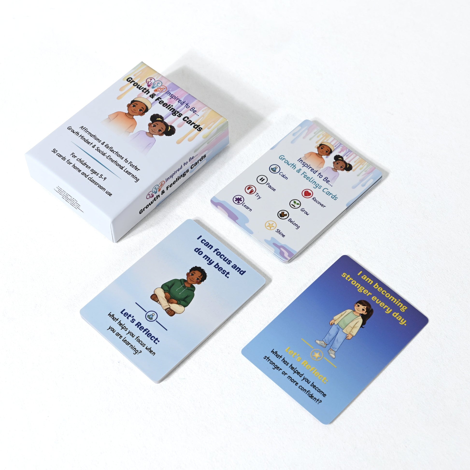Affirmation cards with box displayed on a white background