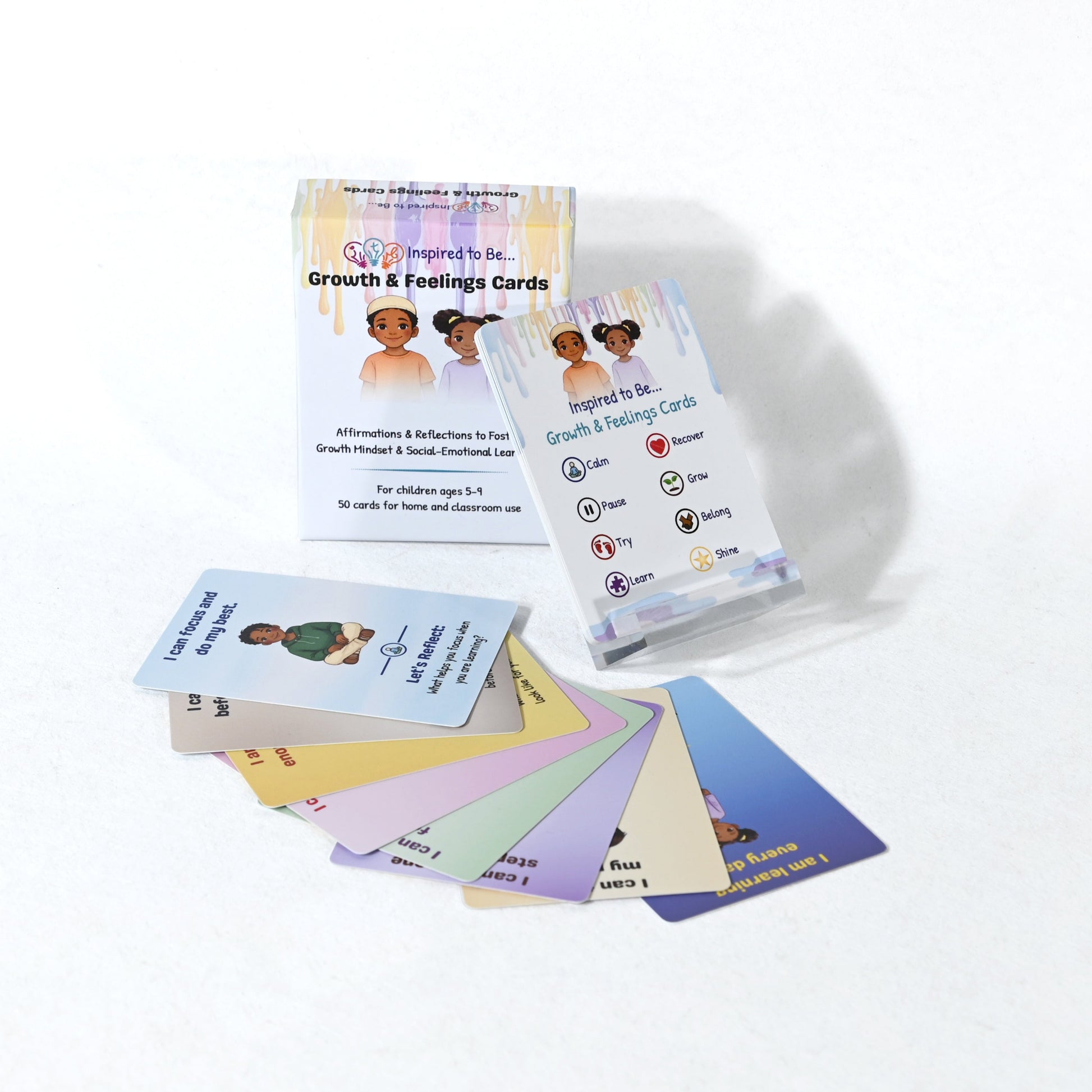 Affirmation cards with box displayed on a white background