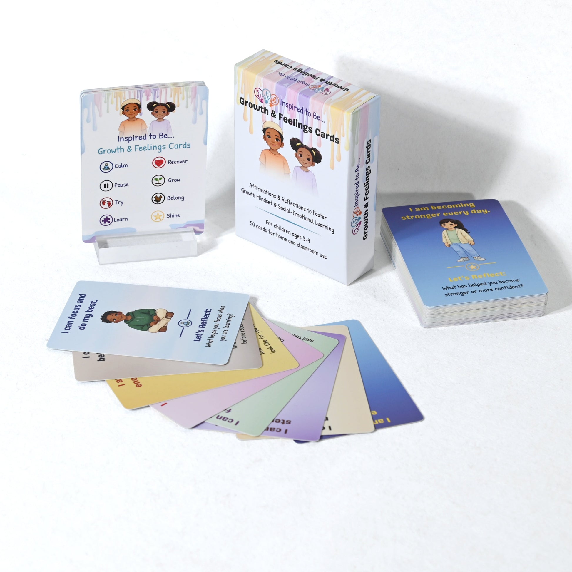 Affirmation cards with box displayed on a white background
