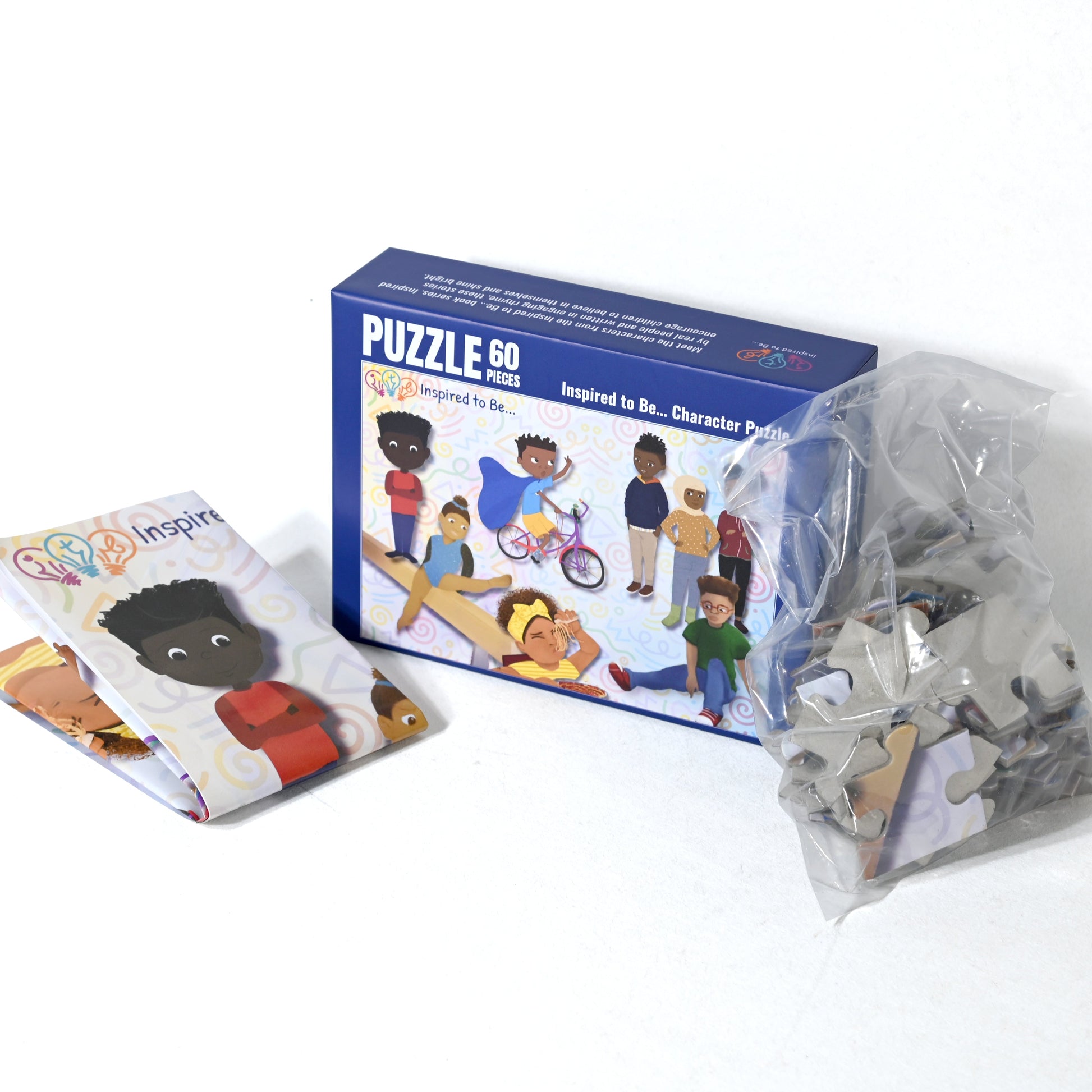 Children's puzzle set with packaging on a white background