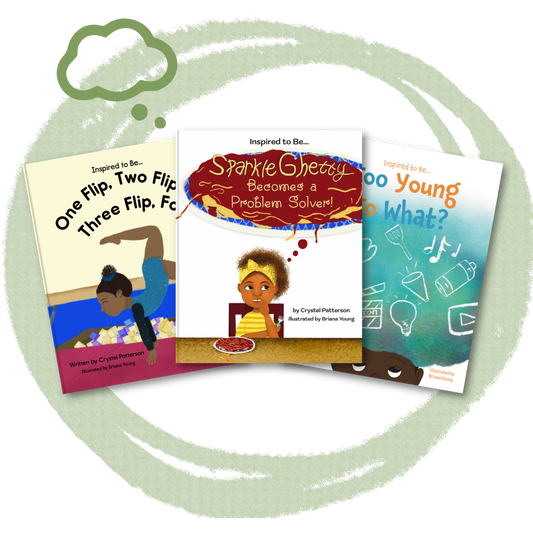 Inspired to Be... Growth Mindset Bundle featuring three children's books by Crystel Patterson, designed to inspire young readers to dream big and persevere through challenges.