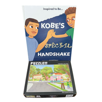 Bundle image featuring the 'Kobe's Special Handshake' book cover and its interactive puzzle from Crystel Patterson, highlighting themes of emotional connection and healing.