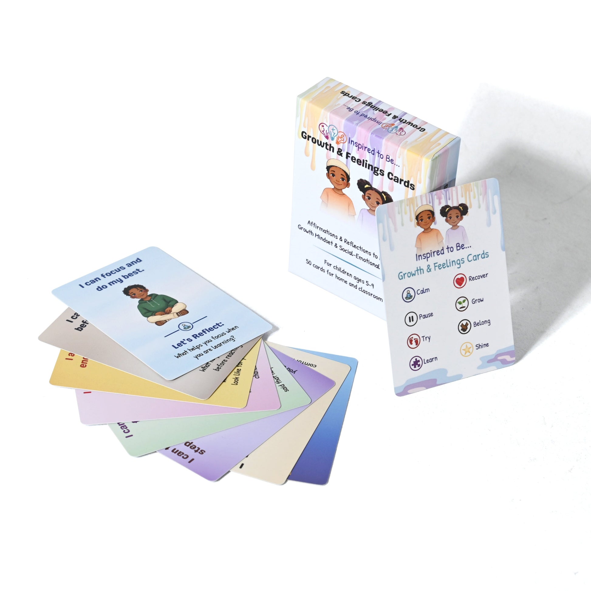 Affirmation cards with box displayed on a white background